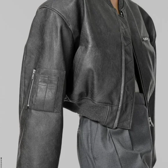 Frankie Shop Cropped Faux Leather Jacket - Picture 3 of 12